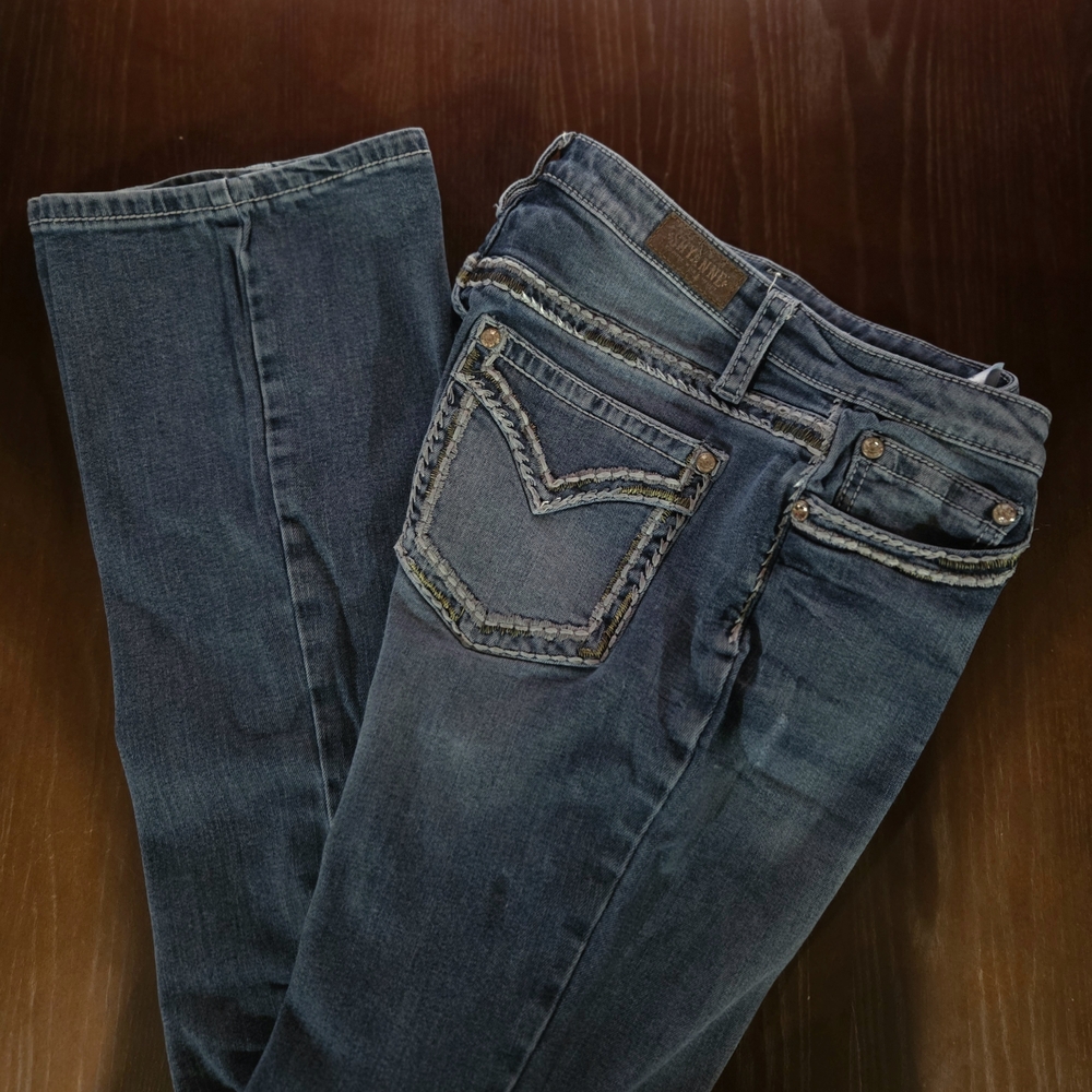 Shyanne Rhinestone Mid Rise Boot Blue Denim Jeans